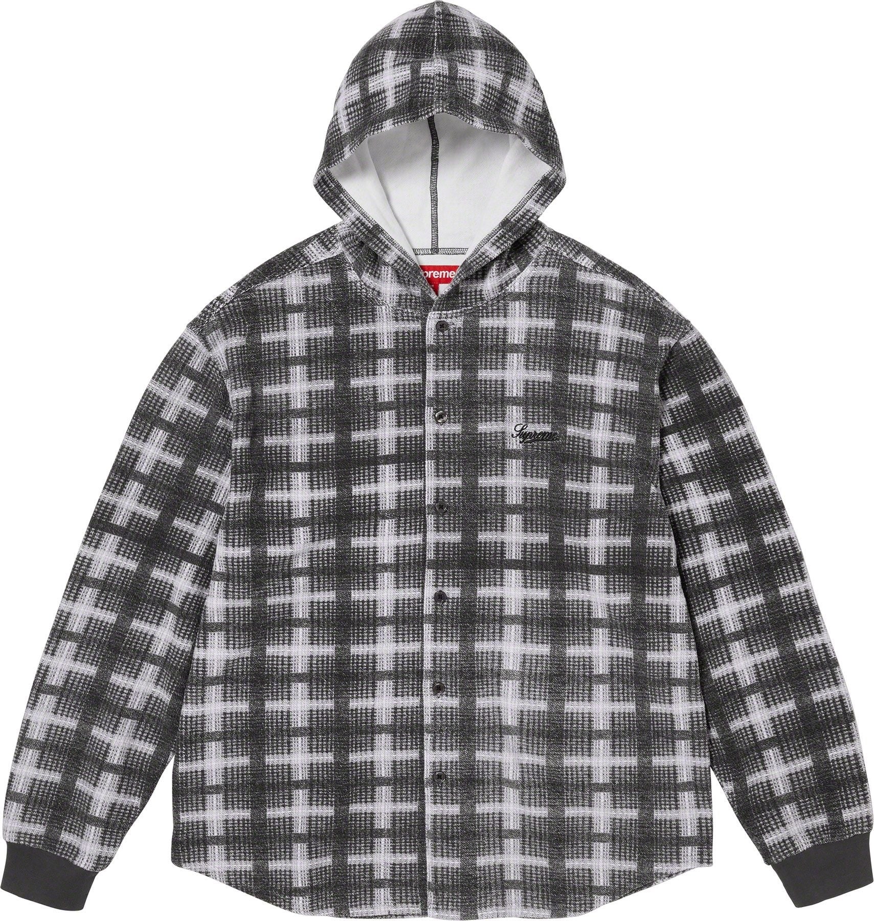 Hooded Plaid Knit Shirt view 5